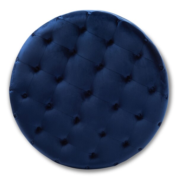 Cardiff Blue Velvet Upholstered Button Tufted Cocktail Ottoman
